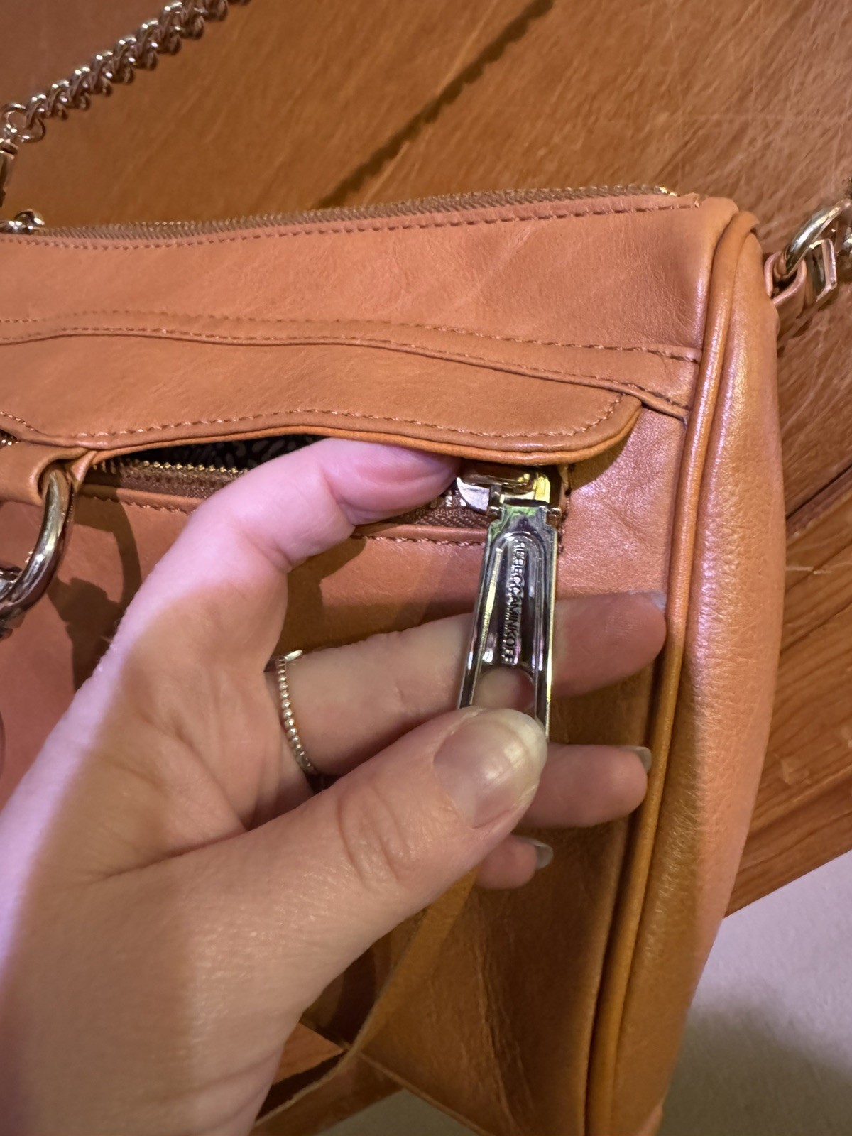 Rebecca Minkoff Mini Mac Tan Leather Chain Crossbody Shoulder Hand Bag Purse