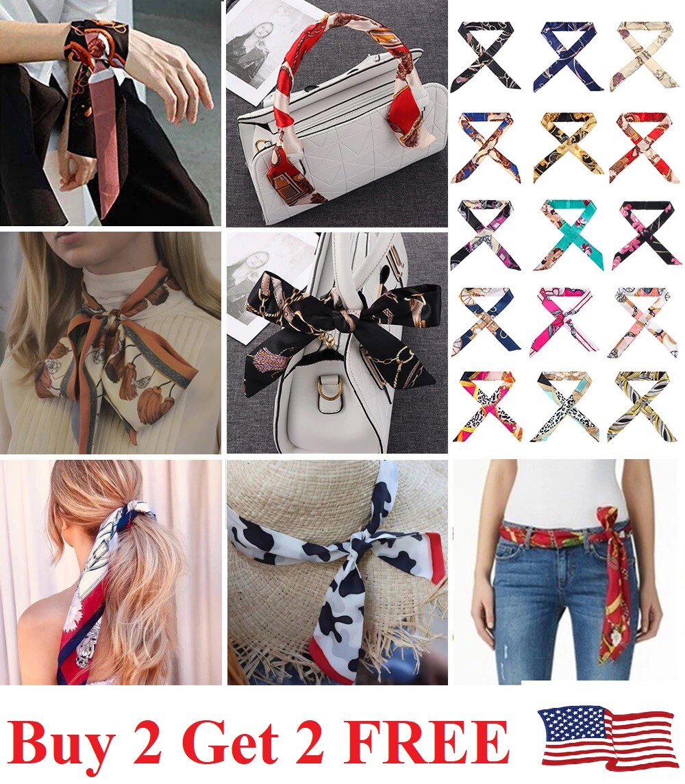 Ladies Neck Scarf Long Ribbon Wrap Tied Bag Handle Hair Wrist band Neckerchief