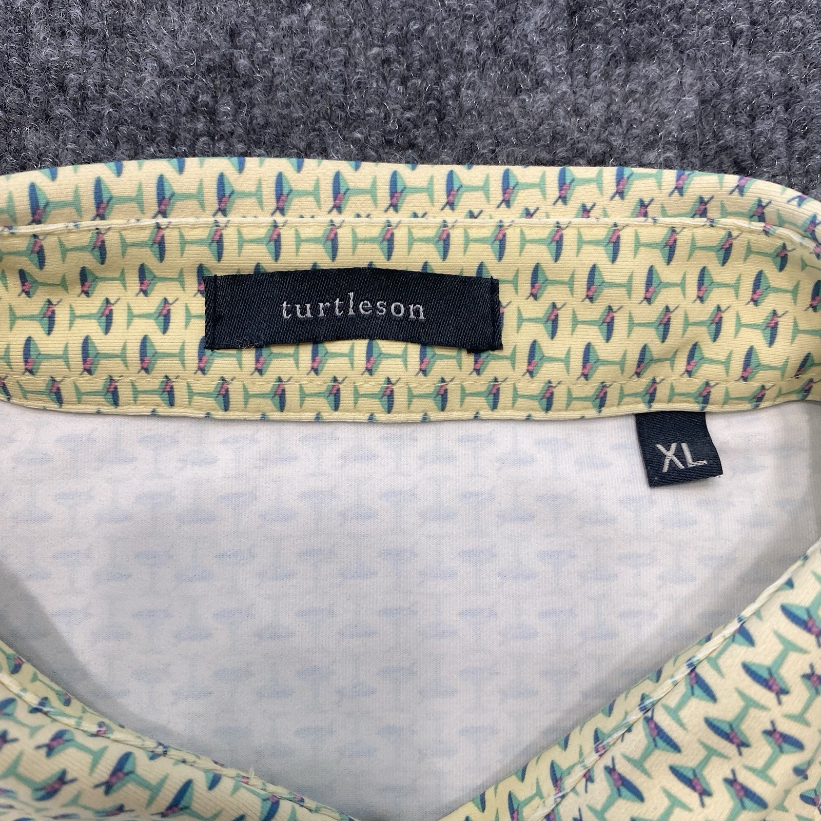 Turtleson Martini Glass Print Golf Polo Shirt Mens XL Stretch Peformance Fabric