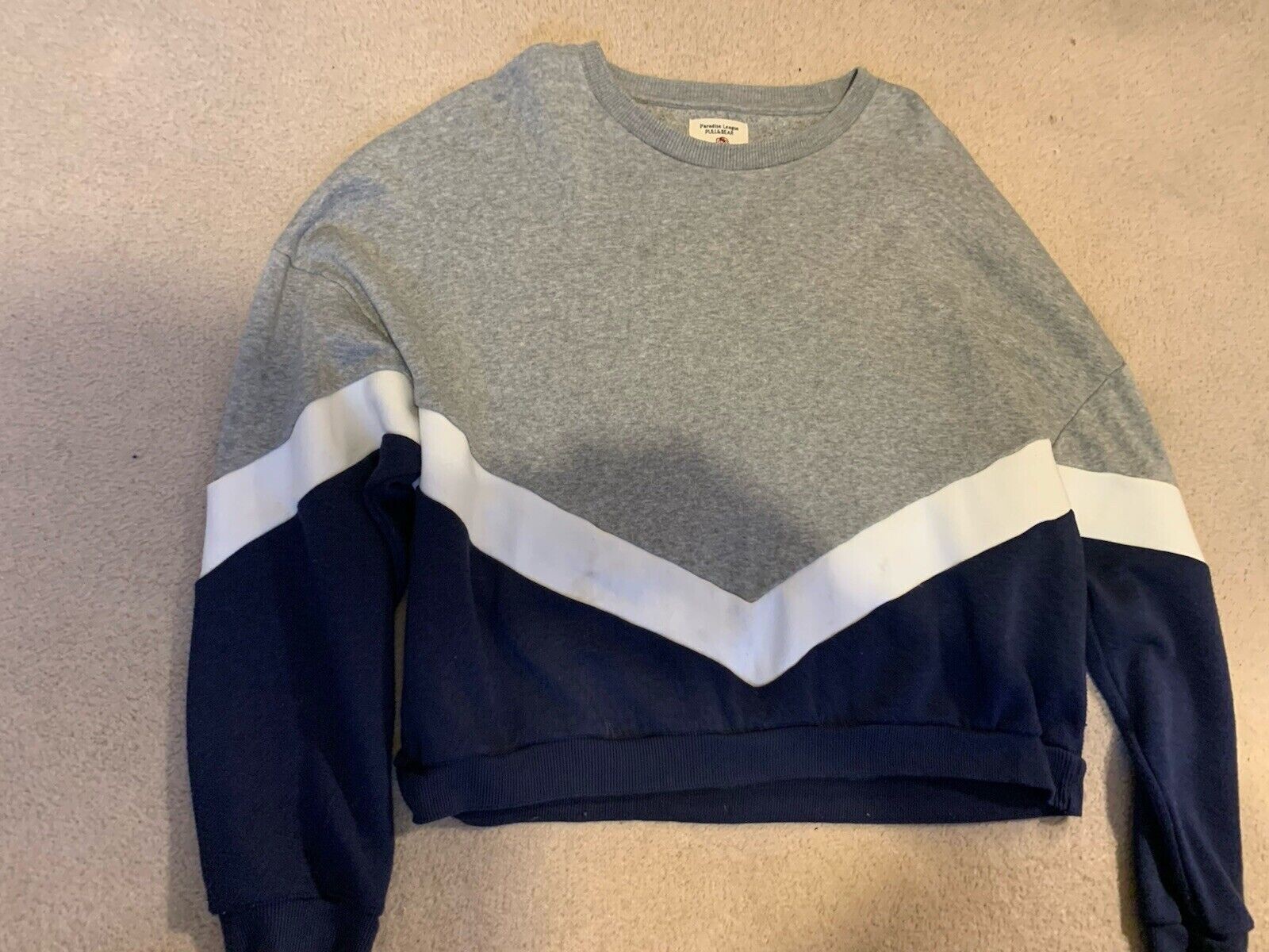 Pull & Bear Sweatshirt Womens Size Medium Grey White Blue Pullover Free ReturnS