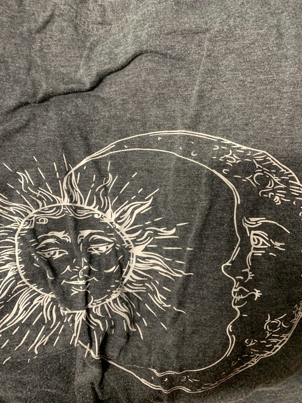 Moshu Womens Large Gray Sun Moon Celestial Graphic T-Shirt Soft Sleep Cozy