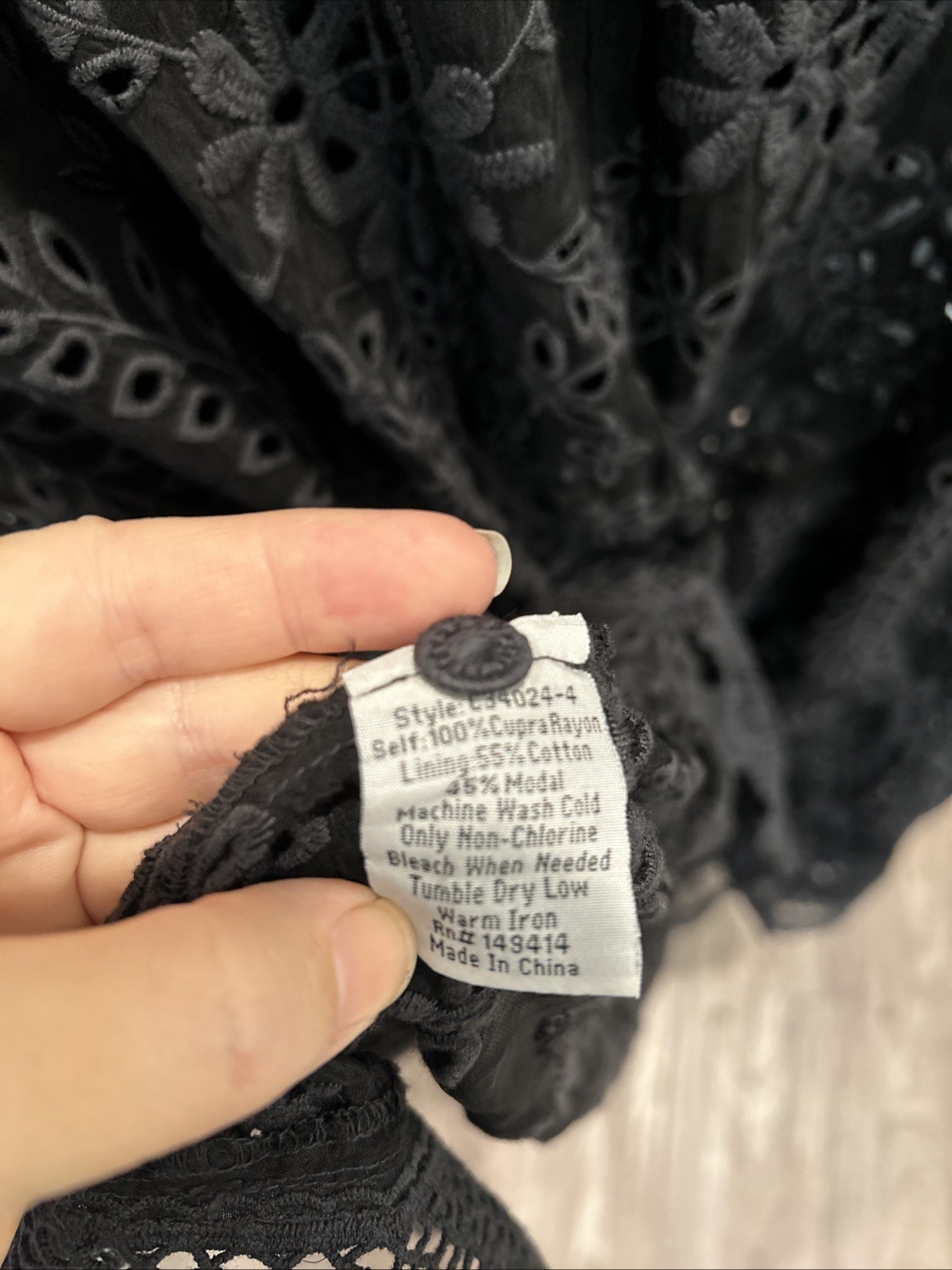 Johnny Was Black Eyelet Dress Size M