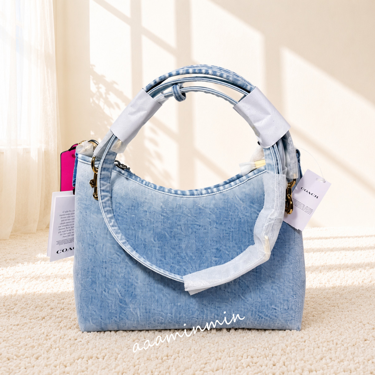 NWT Coach Laurel Shoulder Bag In Loved Denim With Charms CEF26