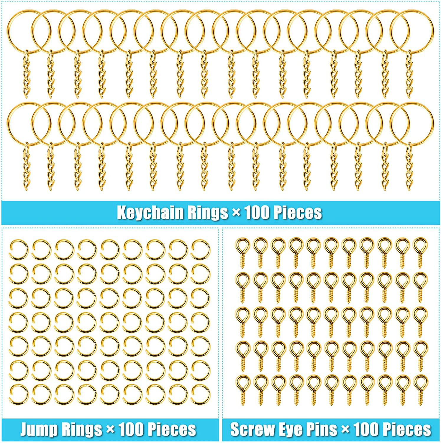 Keychain Rings Kit for Crafts Gold, PAXCOO Includes 100Pcs Split Key Ring with C