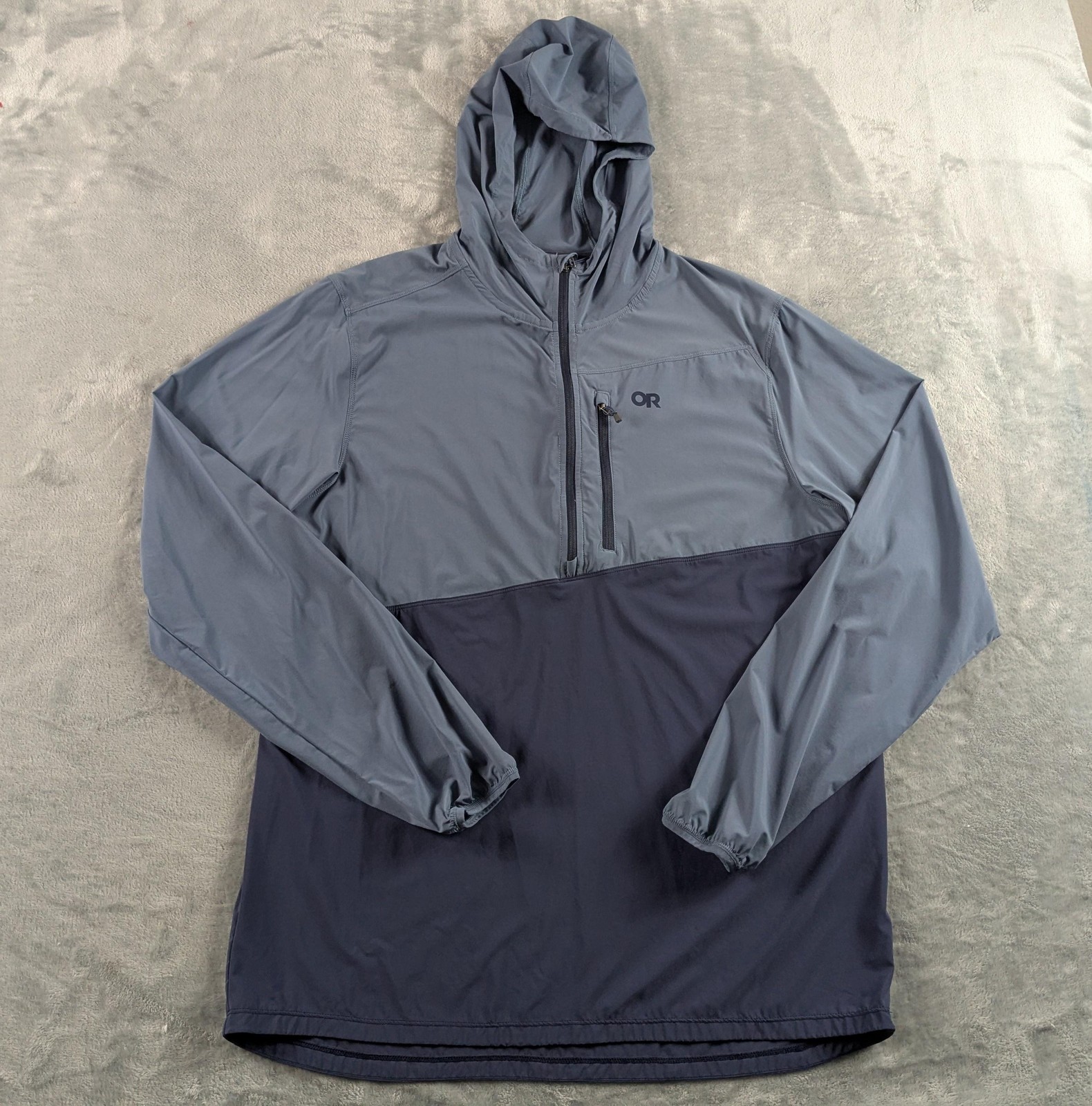 Outdoor Research Astroman Sun Hoodie Mens Large Blue 1/2 Zip Lightweight Stretch