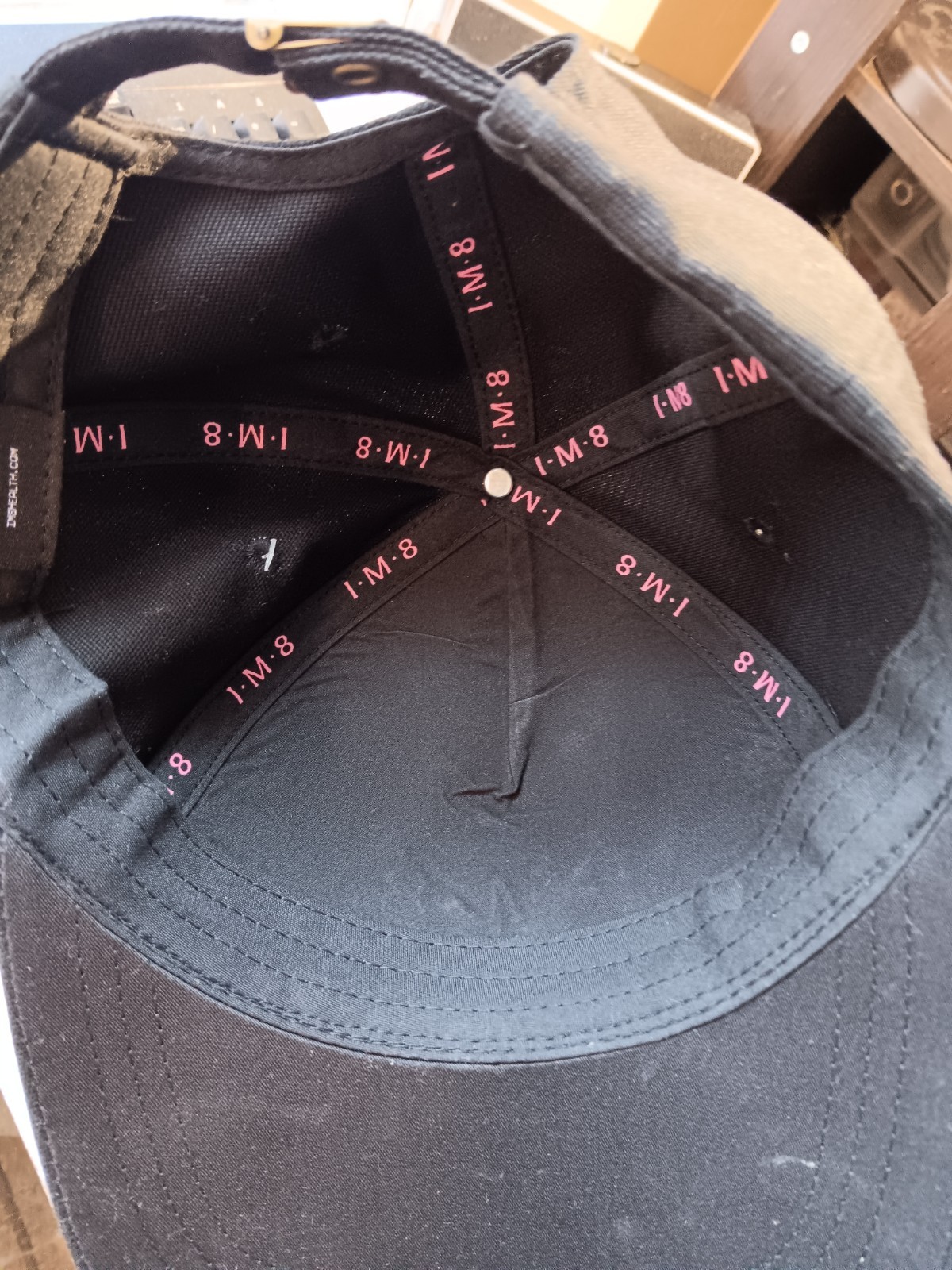 I.M.8 Slideback Adjustable Embroidered Pink on Black Baseball Cap Hat