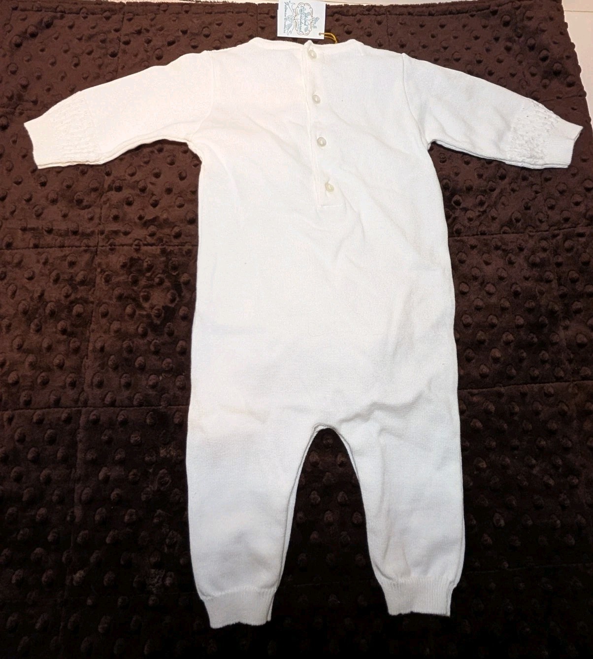 New Feltman Brothers Hand Embroidered 3 Month Knit Long Sleeve White Romper NWT