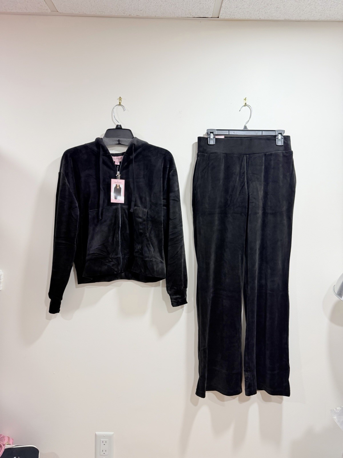 NWT Juicy Couture Velour Tracksuit Set Black Rhinestone Logo Size S