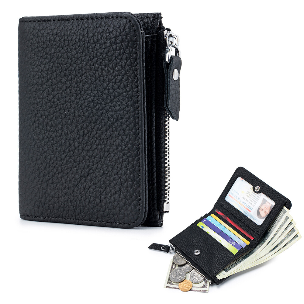 Women Real Leather Wallet RFID Blocking Small Compact Credit Card Holder Purse
