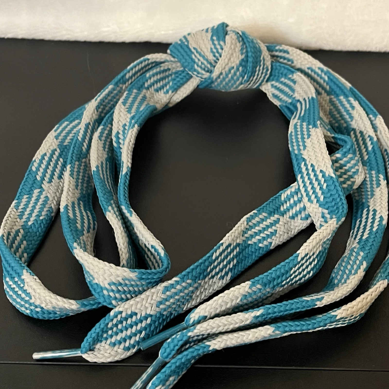 Shoe Laces Wide Fat Flat 45 inches Argyle Shoelaces 80s Vintage Baby Blue Gray