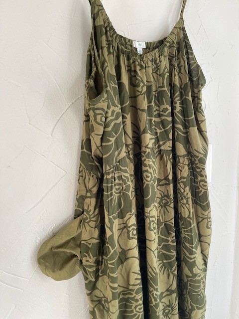Dip Linen Blend Green Olive Floral Maxi Dress Womens 3X