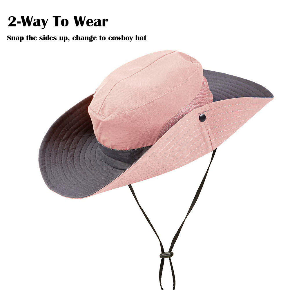 1/2Pack Womens Ponytail Sun Hat Bucket Wide Brim Boonie Beach Safari Cap Summer