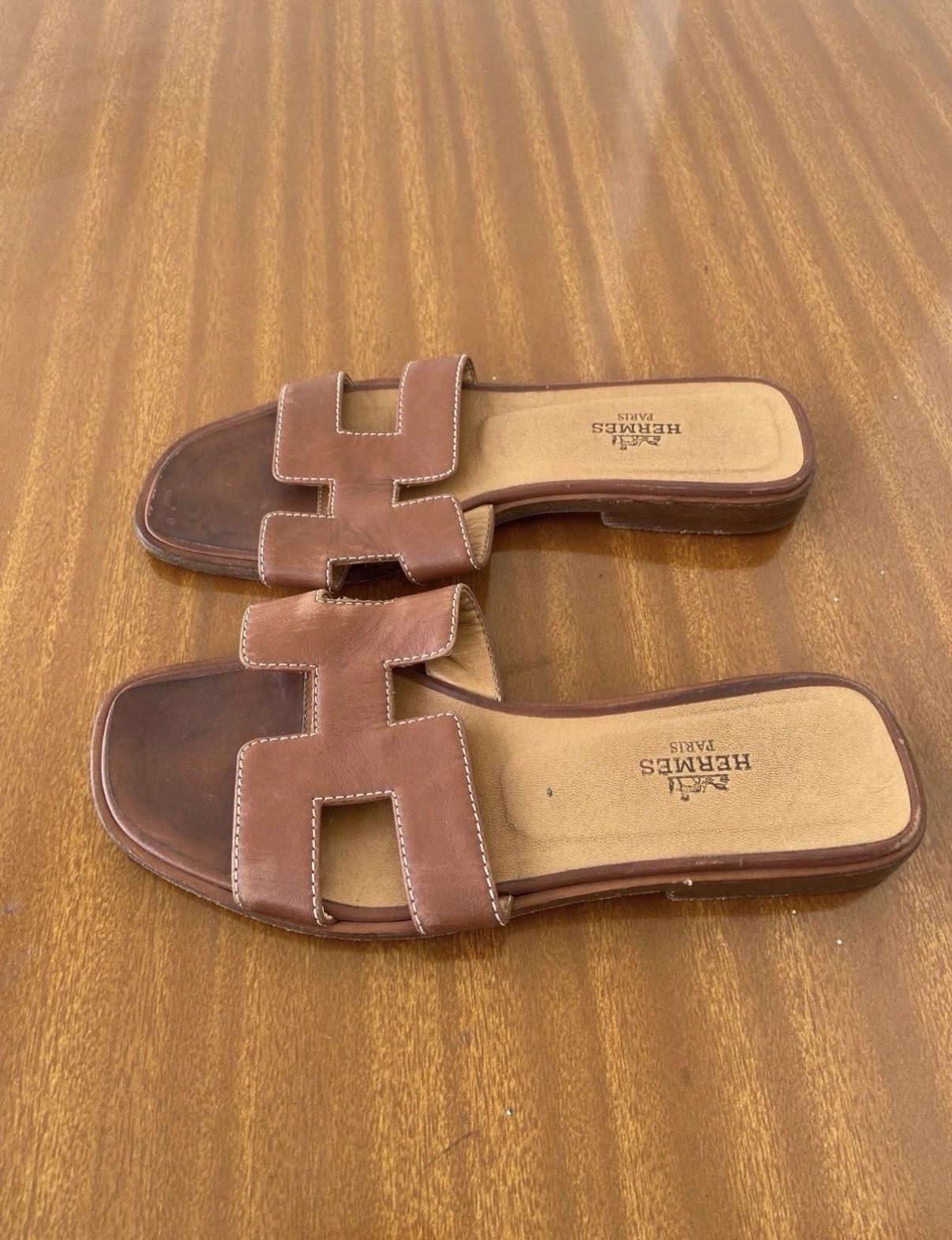 Hermes Oran Leather Sandals 34