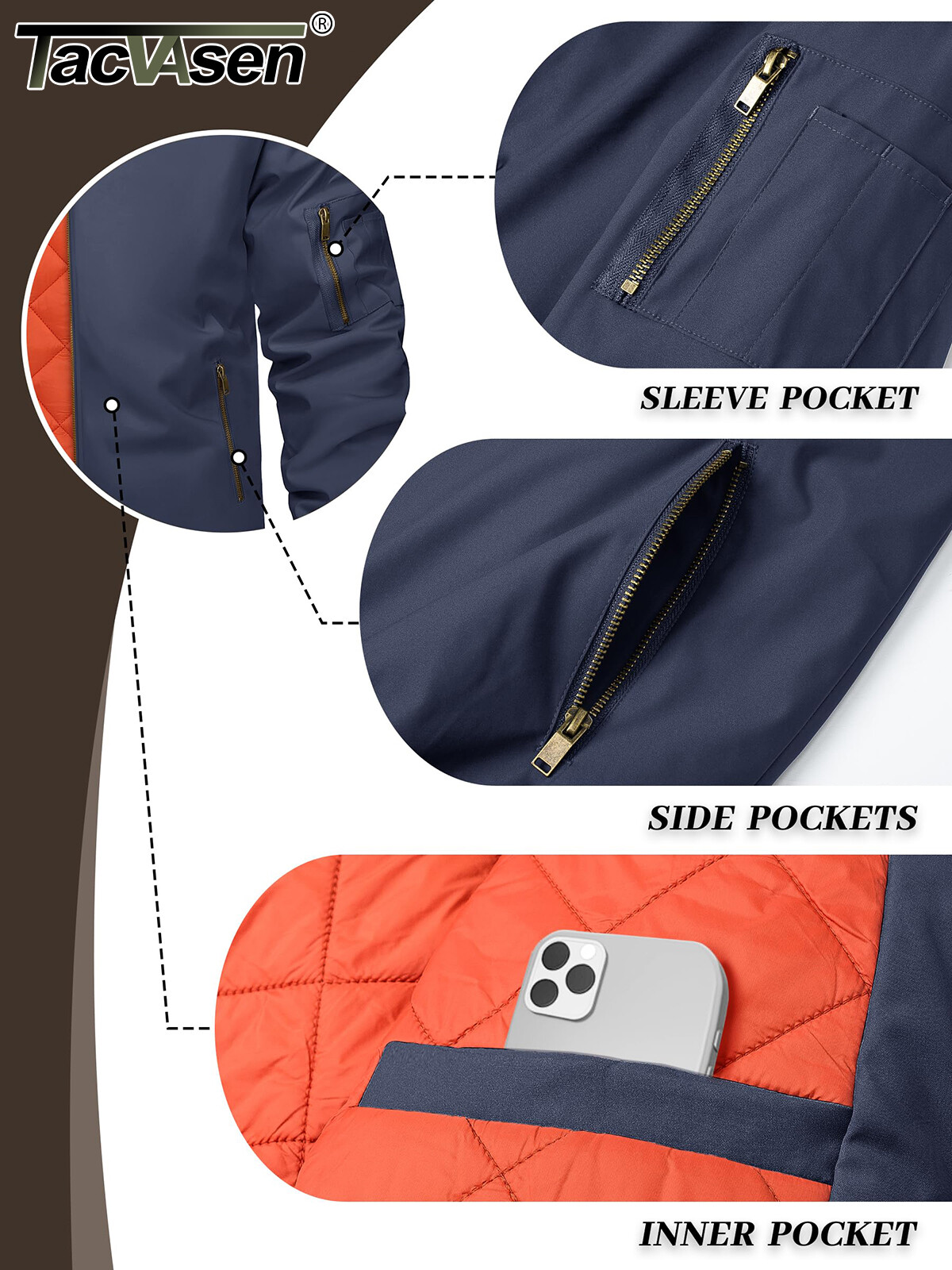 Mens Casual Windproof Bomber Jacket Full Zip Windbreaker Warm Winter Padded Coat