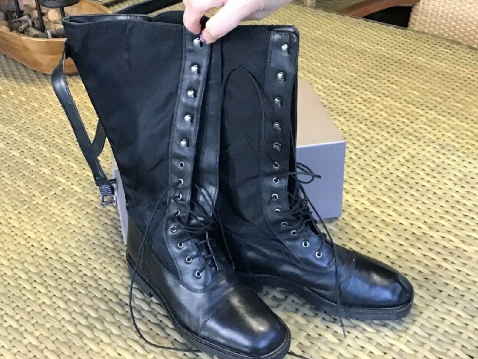 Ann Taylor Boots Black Leather and Nylon Upper Rubber Sole Man Made Lining Sz.7