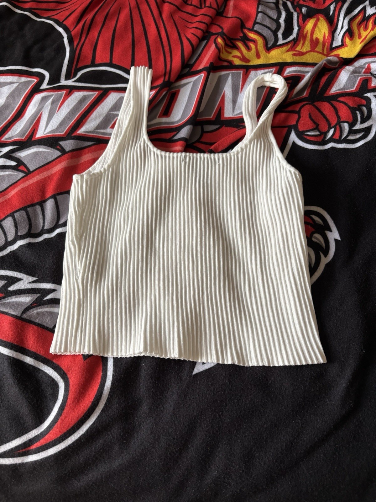 FOREVER 21 Ribbed Knit Square Neck Cropped Tank Top White Stretch Pullover S