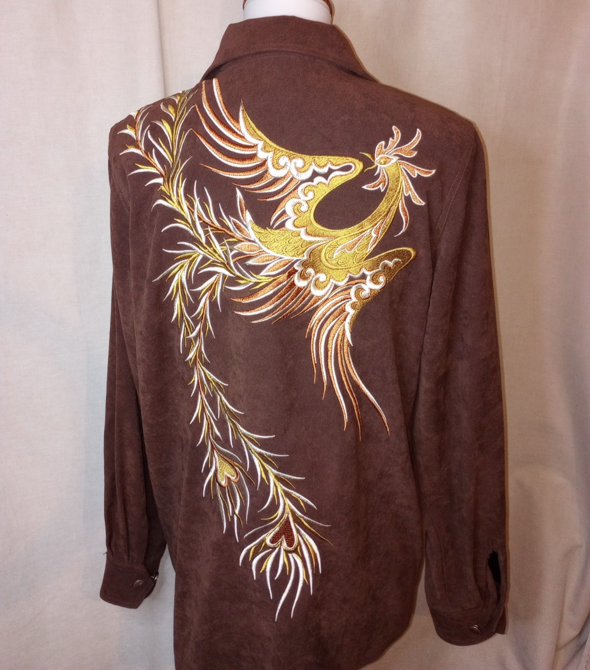 Bob Mackie Vtg Phoenix Wearable Art embroider zip jacket brown faux suede Small