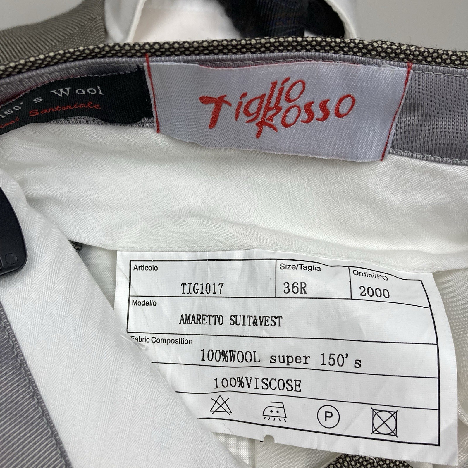 Tiglio Rosso Men’s 2-pc suit Jacket 42R 2-Btn Pants 32W 27L Made Italy Wool