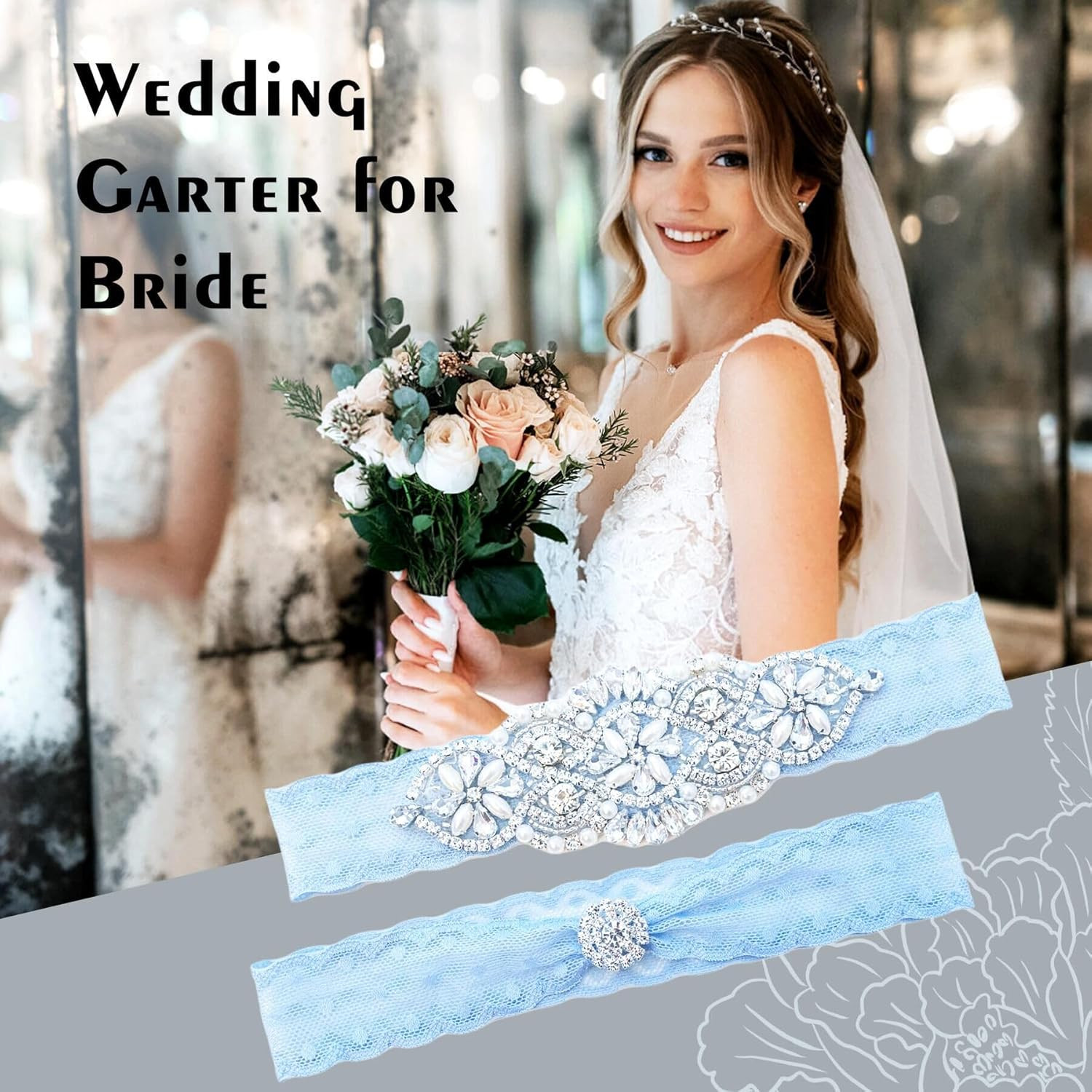 Blue Garters for Bride – Wedding Garter for Bride, Something Blue Gift for Bride