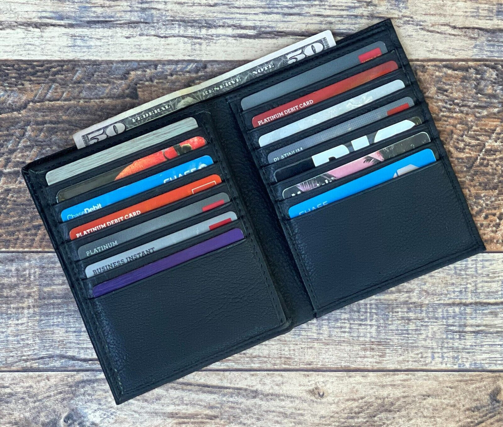 Men’s Genuine Leather Bifold Wallet Hipster Credit Card ID Holder RFID Blocking