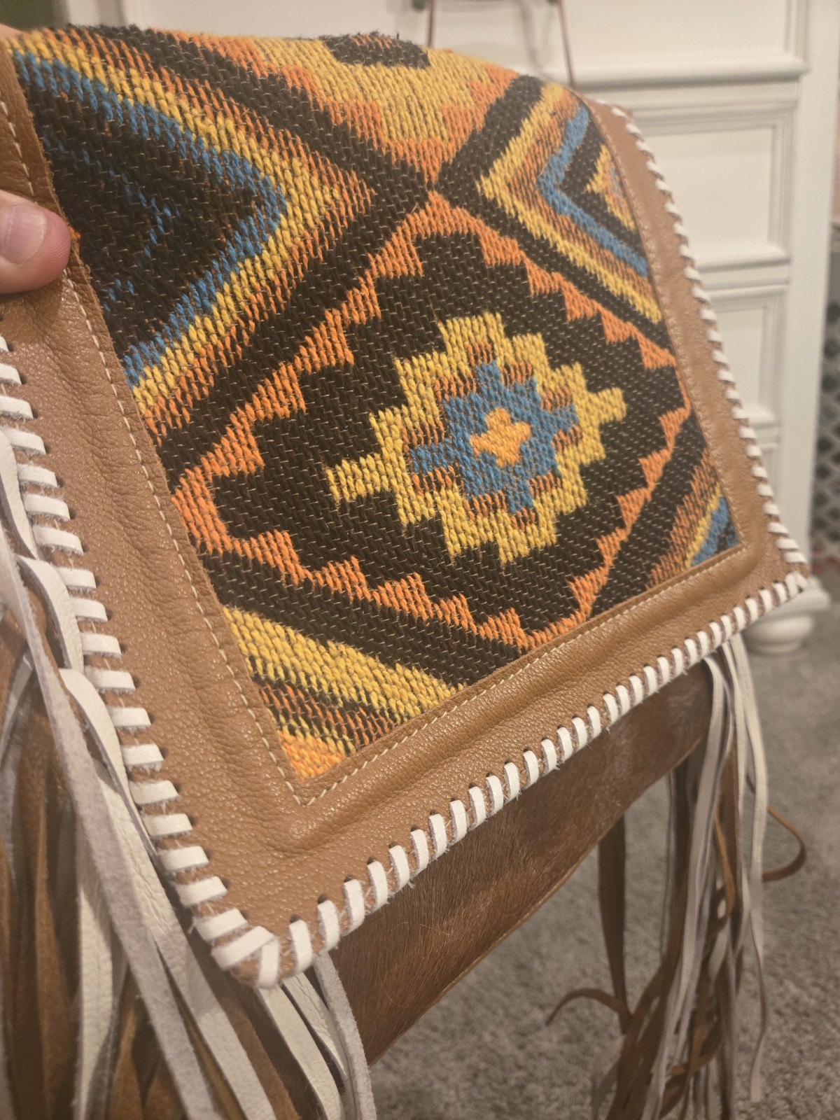Myra Bag Genuine Leather Hair-On Cowhide Fur Fringe Western Crossbody Purse.