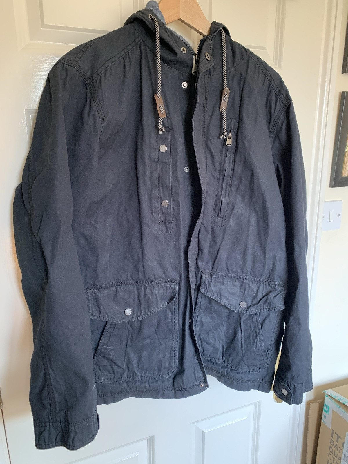 Genuine Jasper Conran Jacket Women’s XL Blue Cotton Hooded Coat – Free Returns