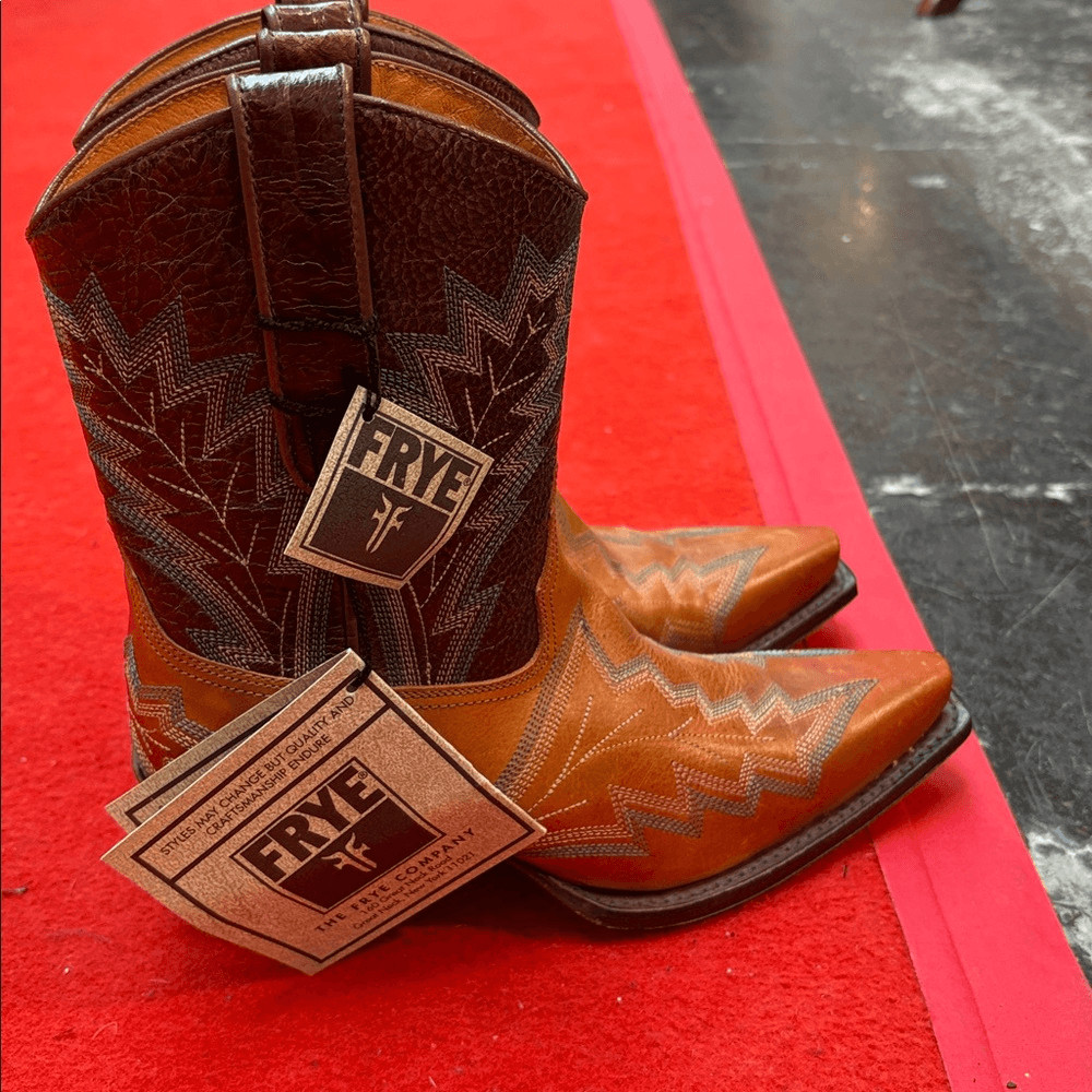 Frye Brown and Tan Leather Western Boots
