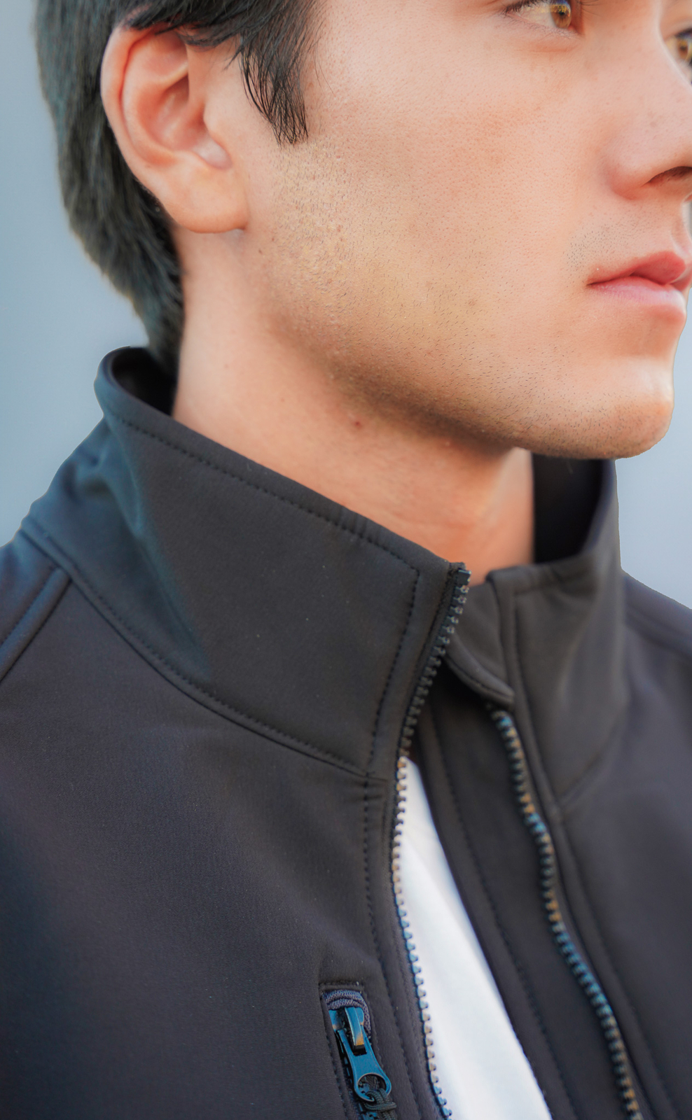 Men’s Outdoor Coat Windproof Polyester Full Zip Softshell Jacket Black