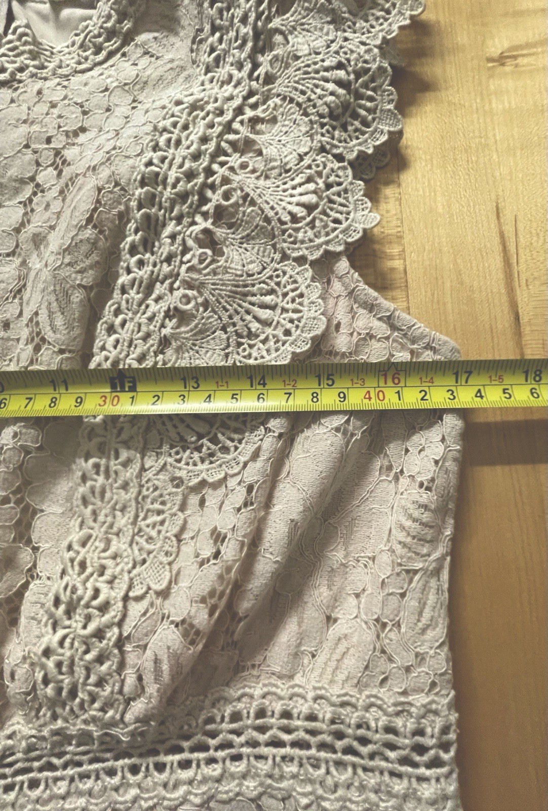 Ivory Crochet Floral Lace Overlay Dress Sz L Fit & Flare Cottagecore Fairycore