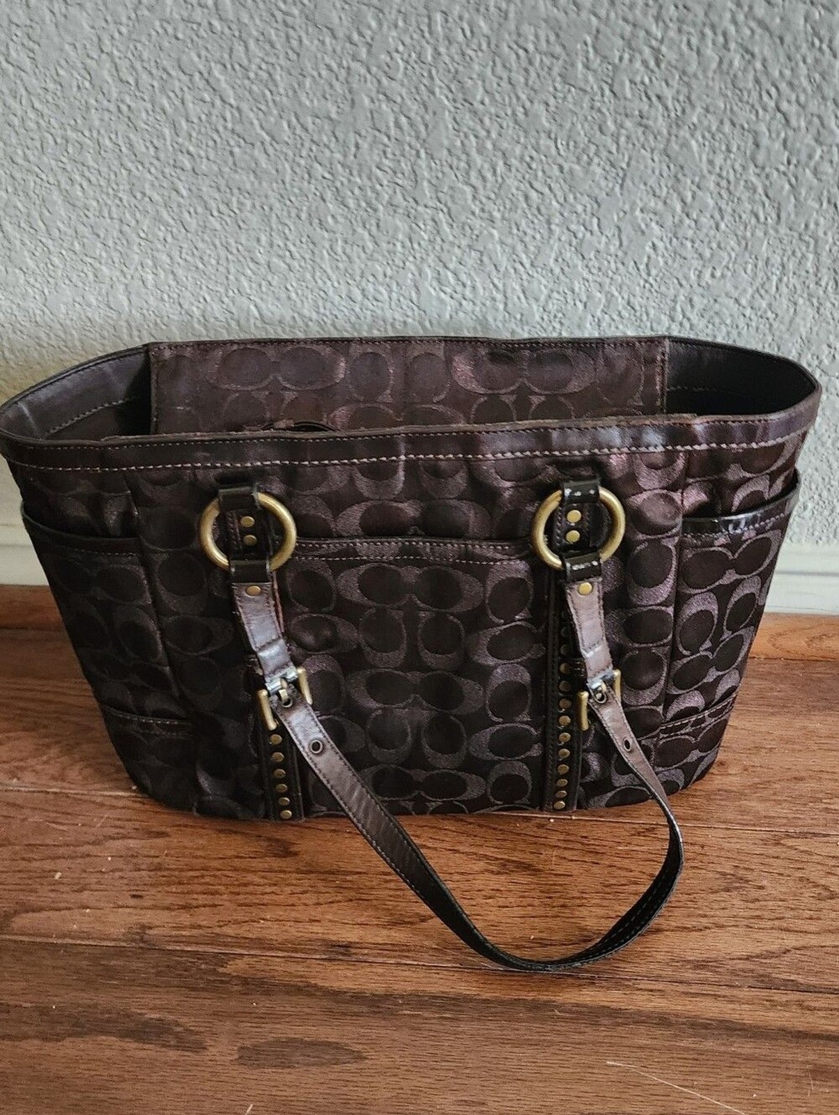 Coach Lurex Brown Jacquard Metallic Signature Tote Shoulder Bag