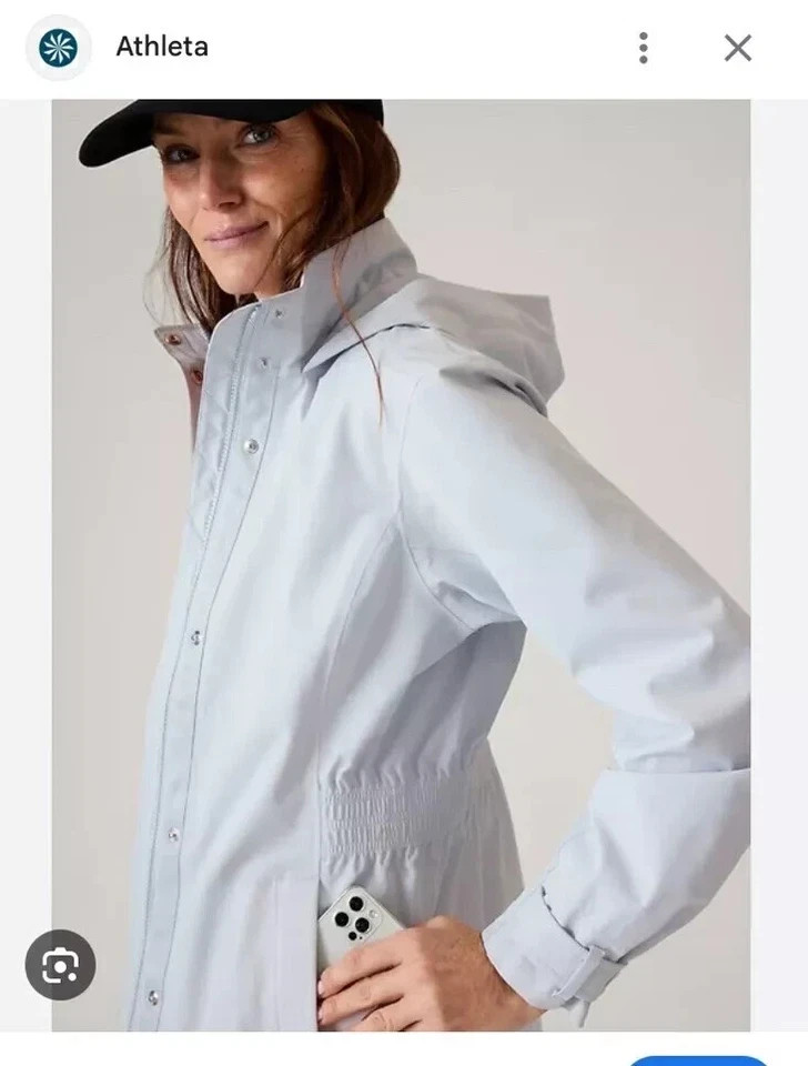 Athleta 1X RAINOUT Sutro Long Trench Jacket Snowfall Blue Waterproof #531123
