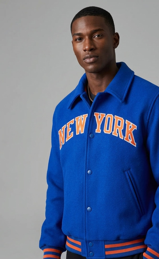Kith & Kin x New York Knicks Premium Wool Varsity Jacket – Royal Blue