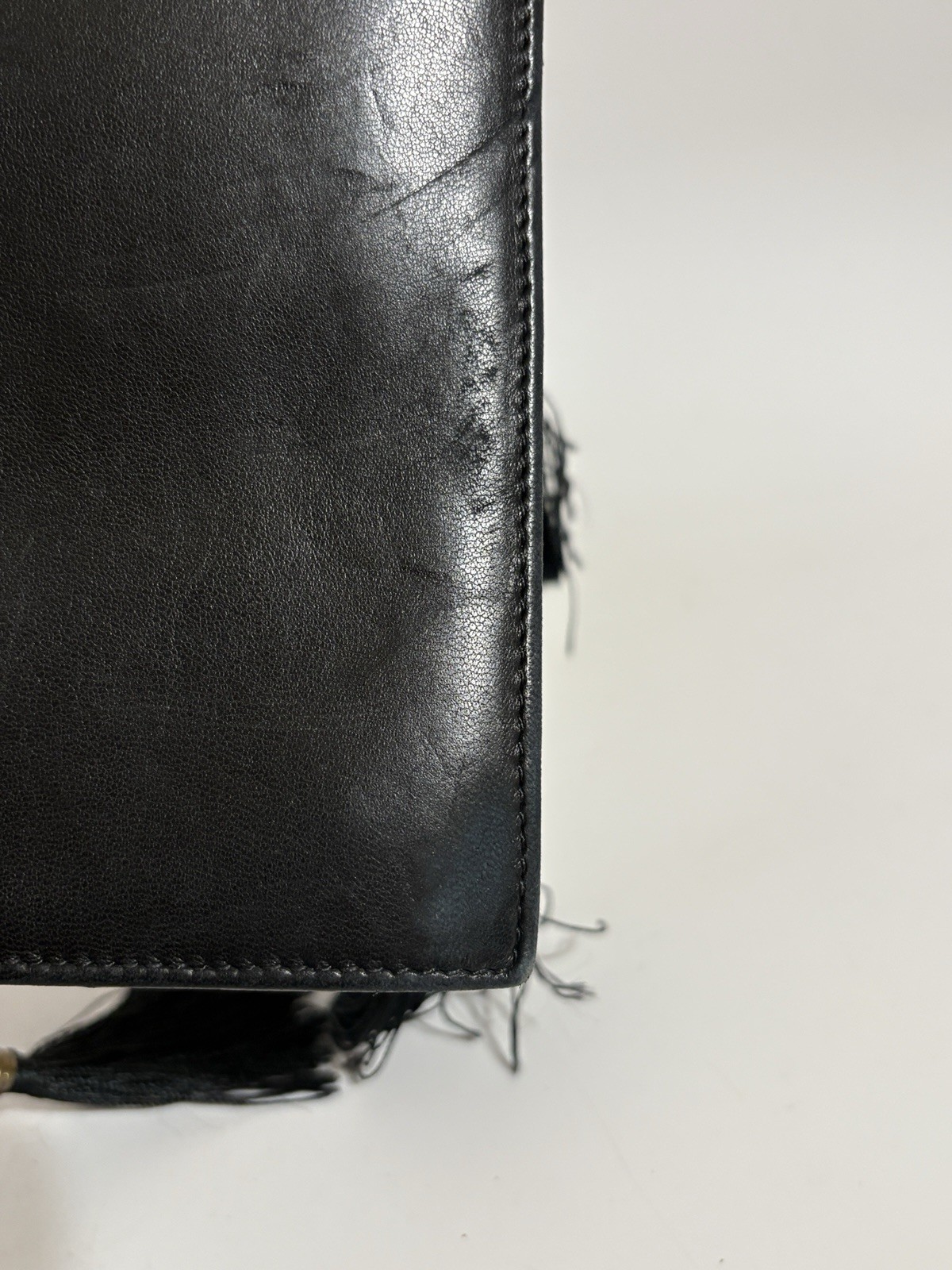 Vtg Gianni Versace 80s Black Leather Tassel Clutch Bag