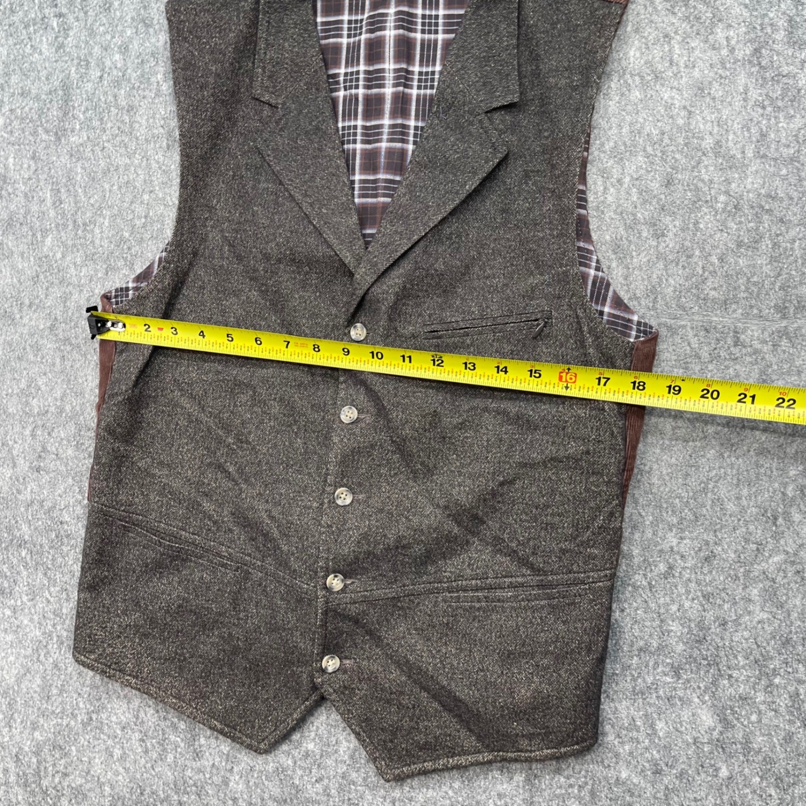 Kroon Vest Mens Medium Brown Herringbone Wool Blend Corduroy Plaid Lining