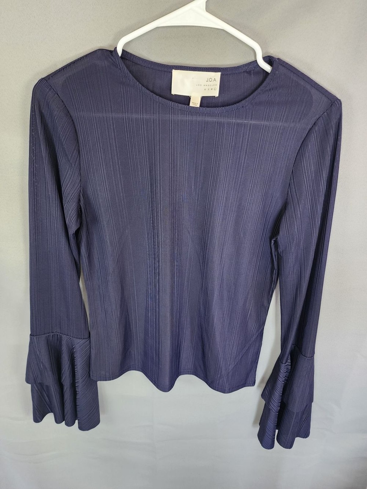 J.O.A. Navy Ribbed Long-Sleeve Top with Tiered Ruffle Cuffs