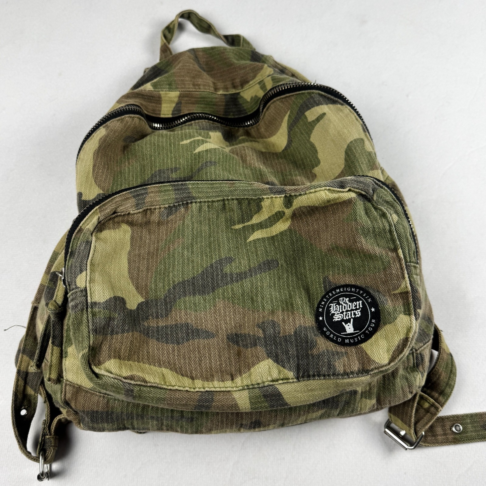 Vintage Seven Stars Camo Backpack Military Army Canvas Rucksack Y2K Streetwear