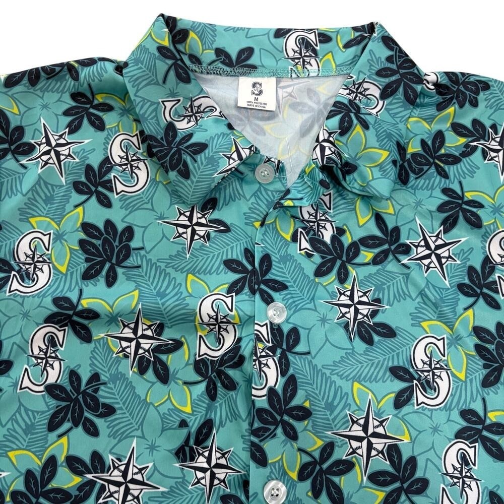 Seattle Mariners Men’s Floral Hawaiian Button Down Shirt Short Sleeve Medium SGA