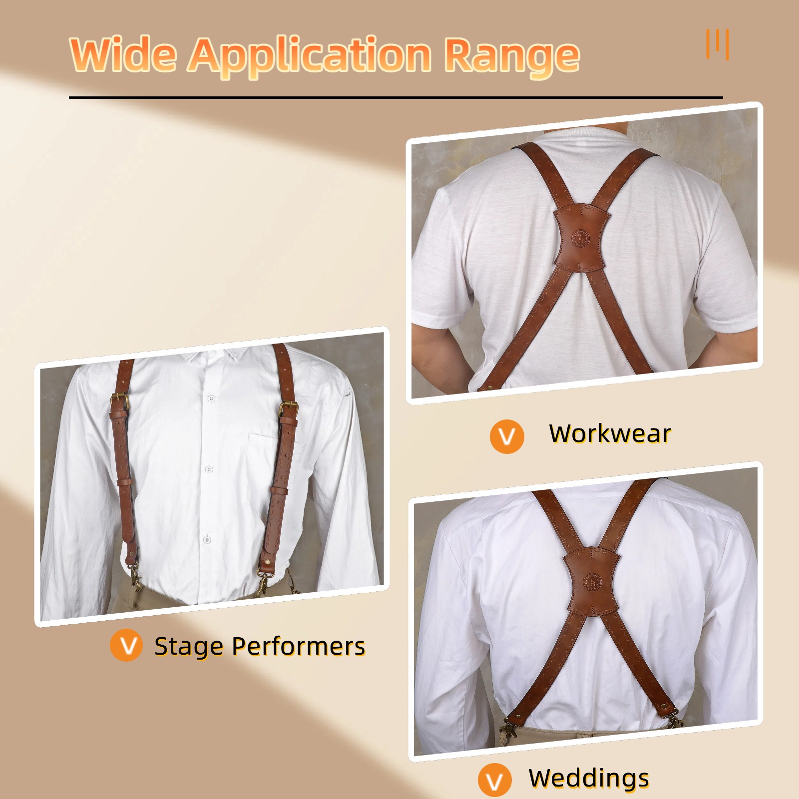 Vintage Leather X-Back Men Suspenders – Adjustable Heavy Duty Metal Hooks Casual