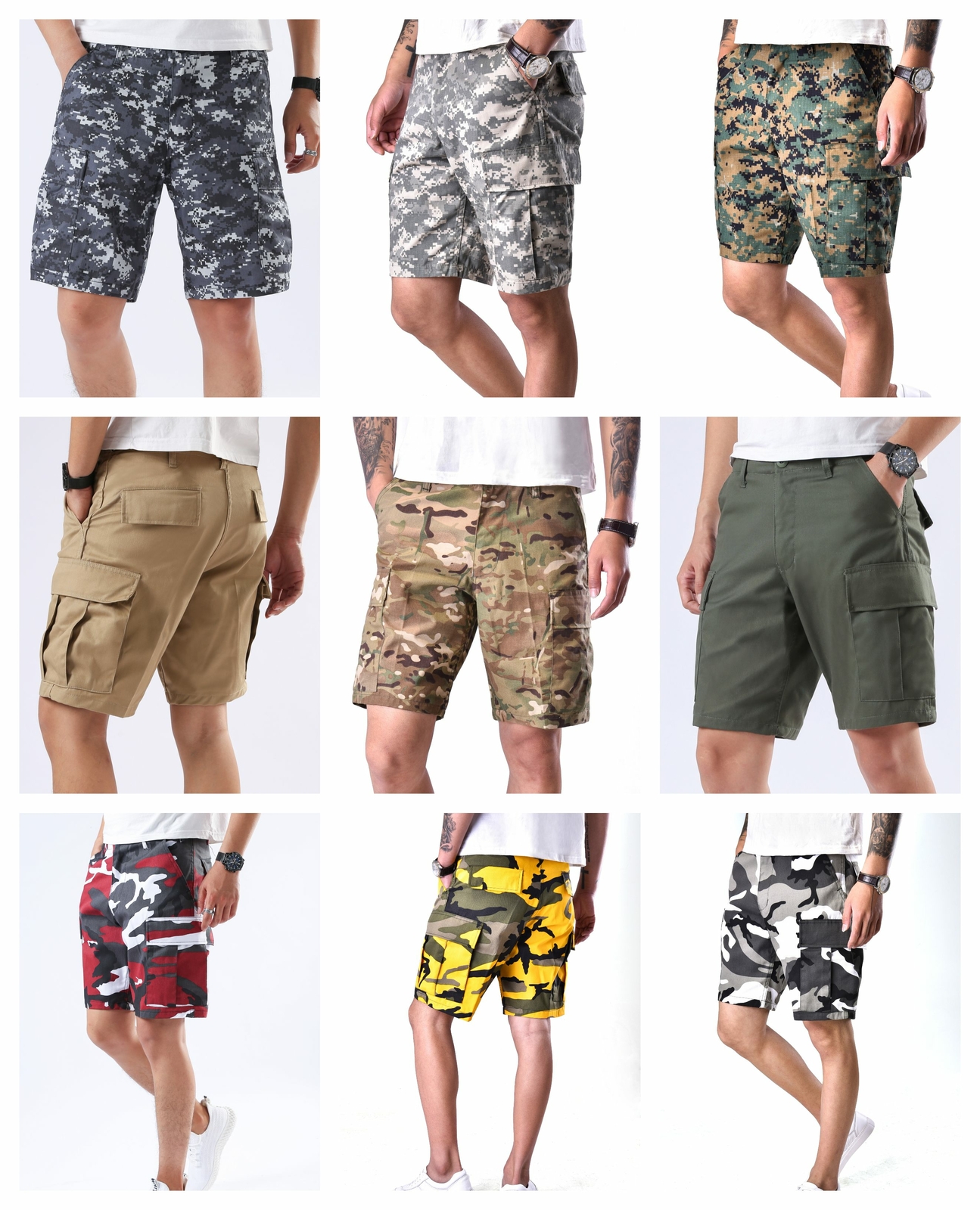 BACKBONE Mens Casual Street Cargo Shorts Army Military BDU Camo Shorts
