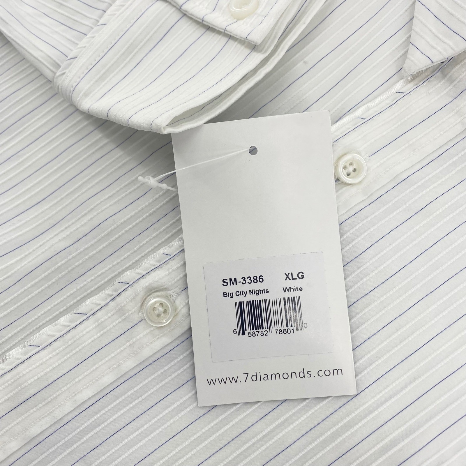 7 Diamonds Button Down Men XL White Pinstripe Big City Nights Long Sleeve