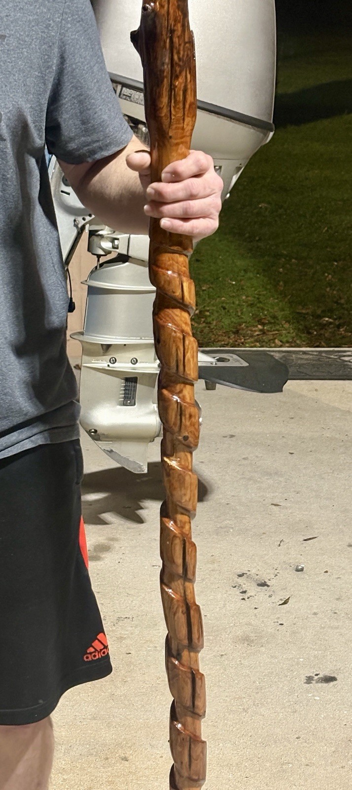 59” Hiking Staff Walking Stick W/stand Hand Carved Juniper From Gulf Coast River