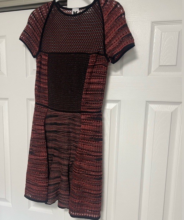 M Missoni Red Black Mesh Knit Fit & Flare Mini Dress IT 44 US 8 Authentic