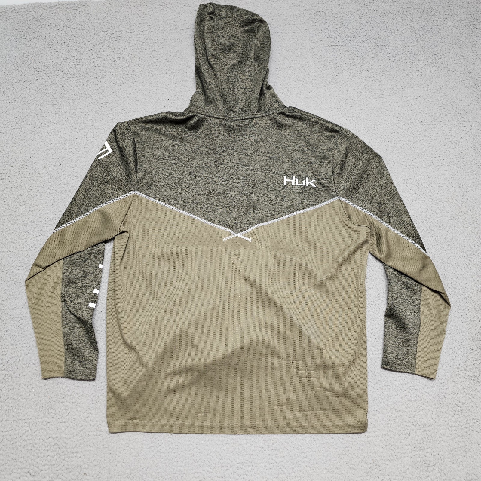 Huk Men’s Icon X Cold Front Hoodie Green Lightweight Pullover Mens XL Distressed