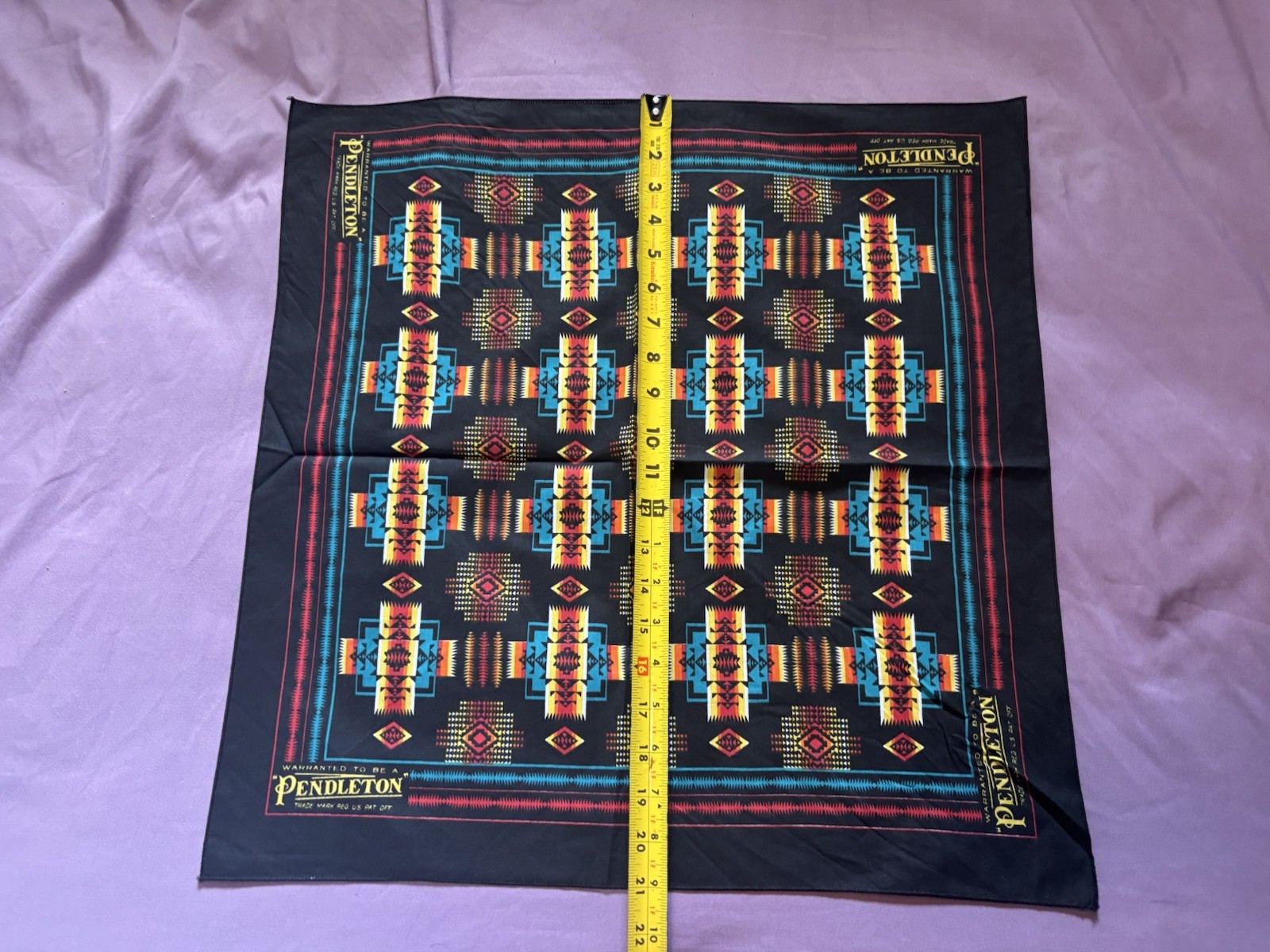 Vintage Pendleton Bandana Black Aztec Tribal Southwestern 80s 90s Square 21×21