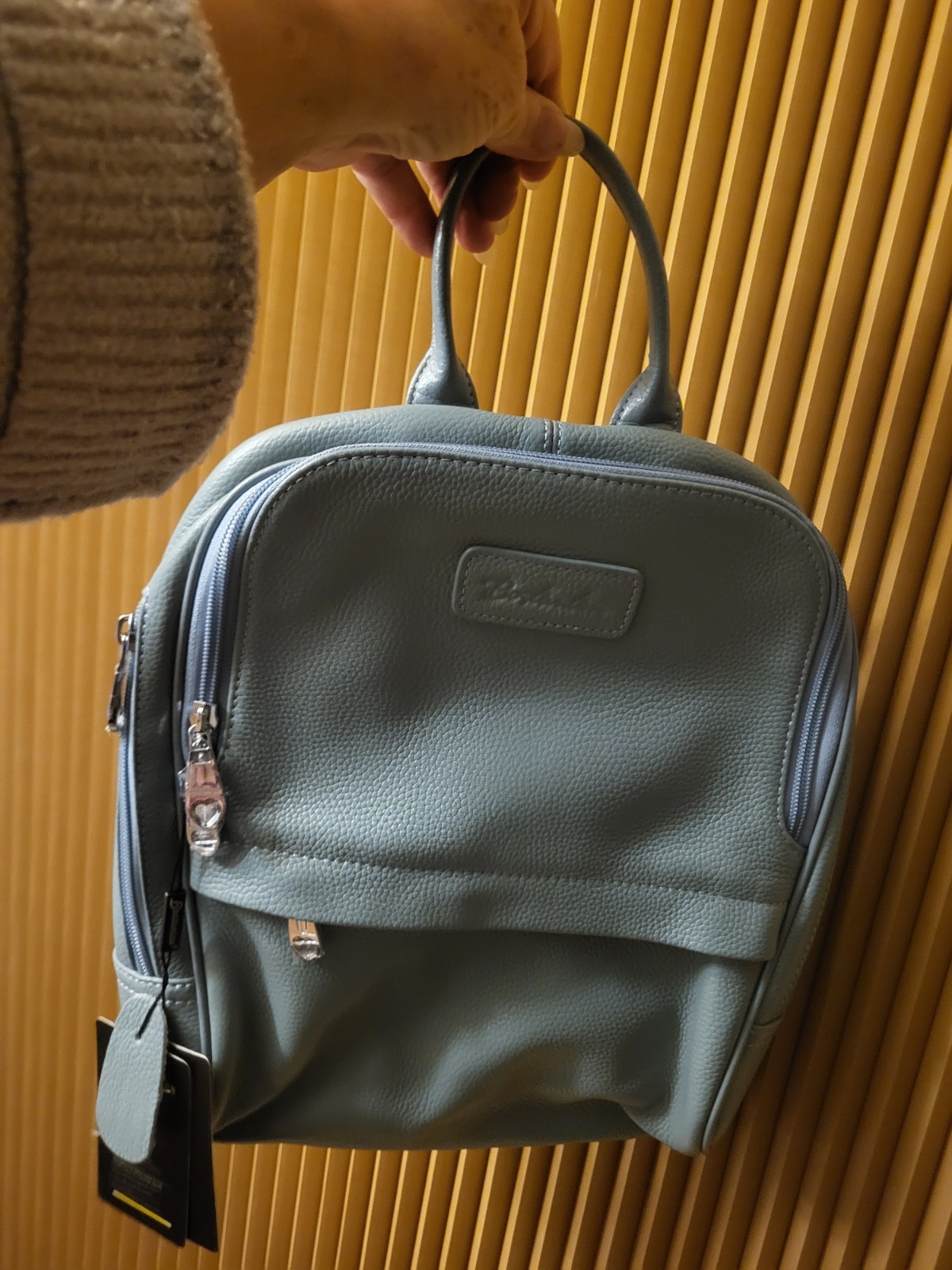 NWT BOSTANTEN Slate Blue Pebbled Leather Backpack 13 x 11 Inches