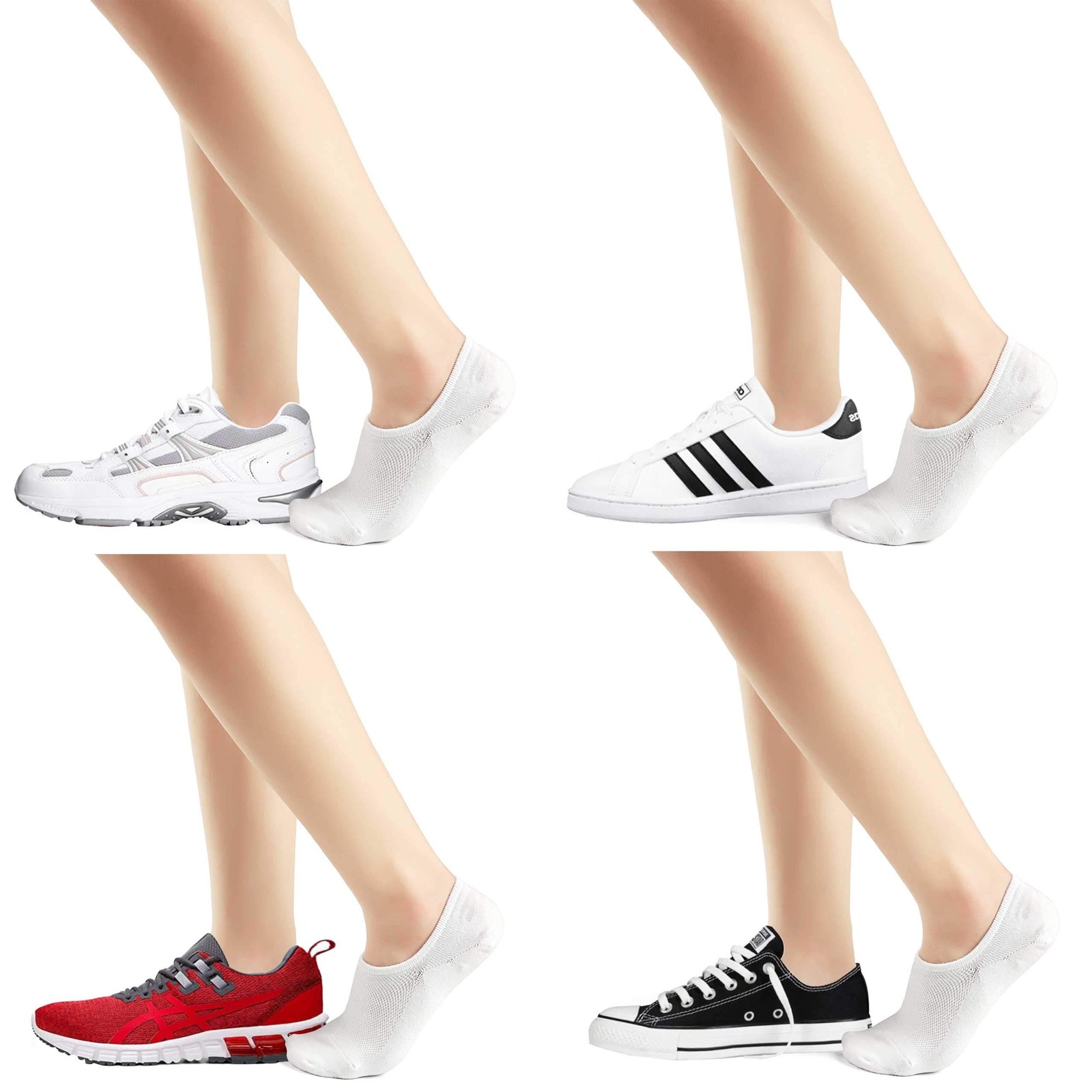 No Show Low Cut Ankle Socks Casual Cotton Socks 8-11 6 Pairs（6whiteᦀ