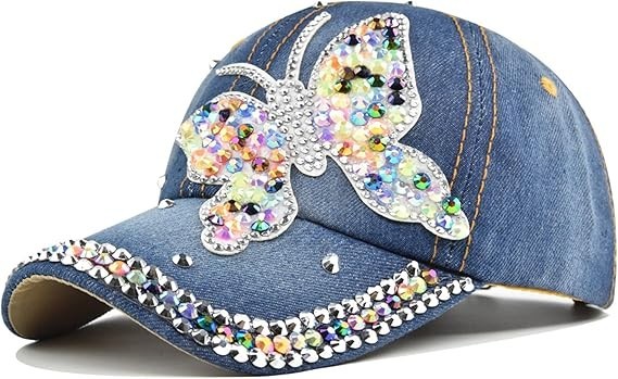 Bling Women’s Rhinestone Baseball Cap,Shiny Denim and Diamonds Sparkling mom hat