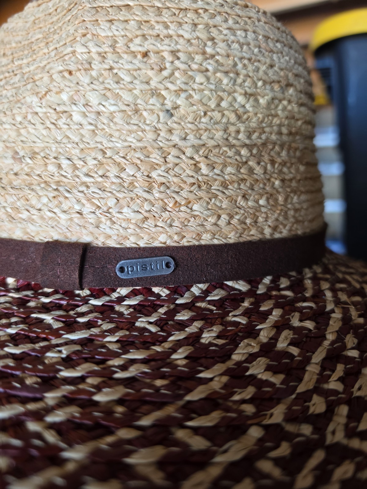 Pistil Womens Wynette Paper Straw Raffia Woven Hat Beige Black Braided Full Brim
