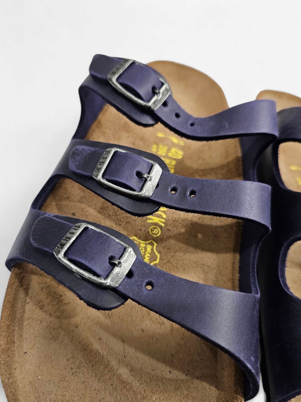 BIRKENSTOCK Florida Unisex Navy Blue Leather 3 Straps Sandals 40/Women 9-9.5M