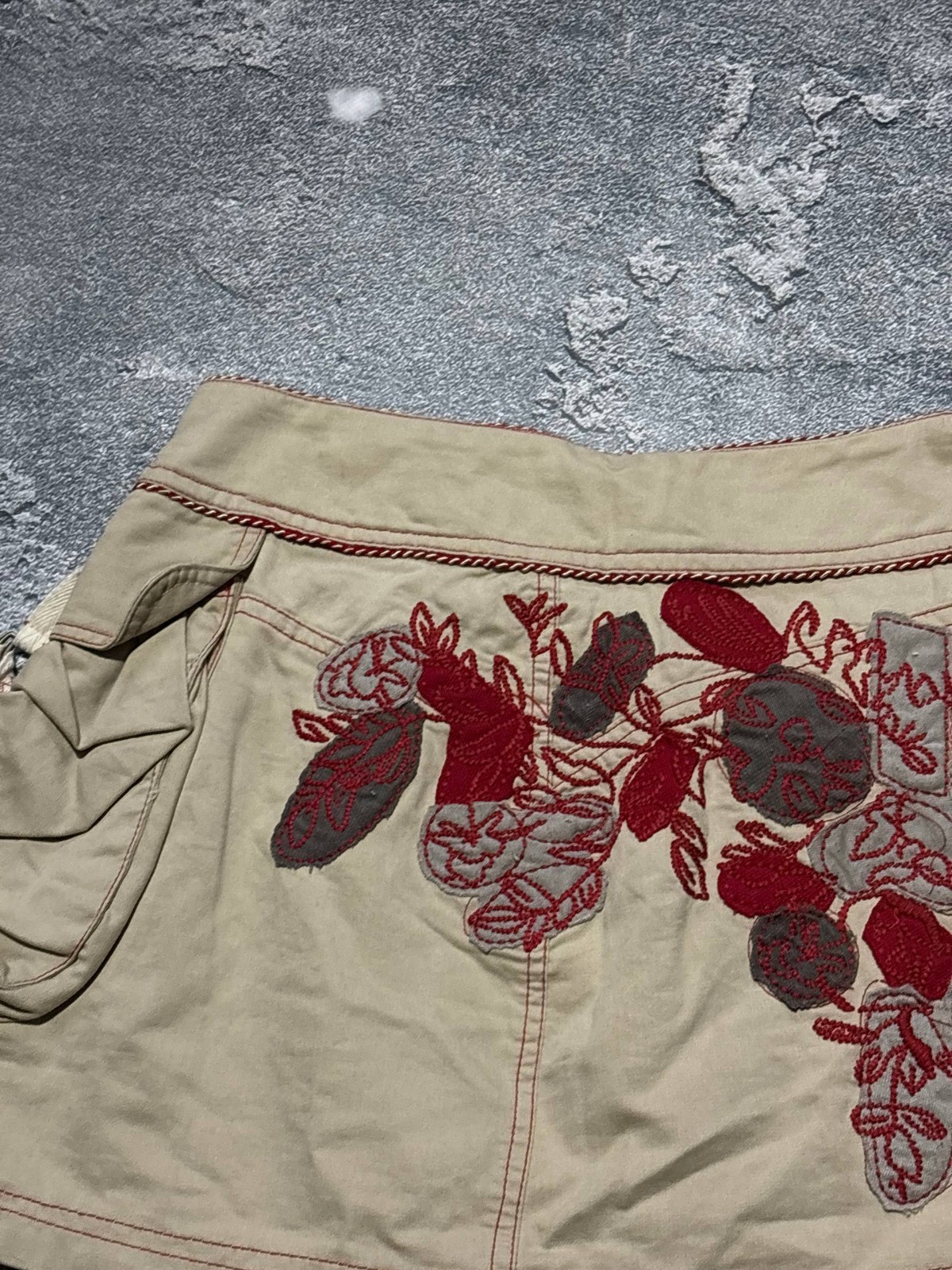 Morgan De Toi Beige Cargo Mini Skirt Goblincore Fairycore Embroidered Size M